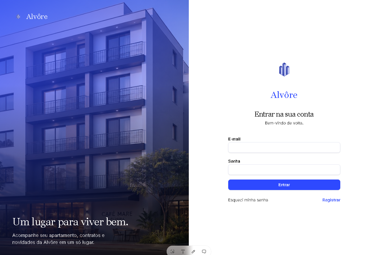 Tela de login do app Alvôre Connect